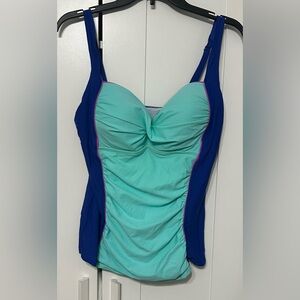 Blue and Aqua Swimsuit with Pink Accents